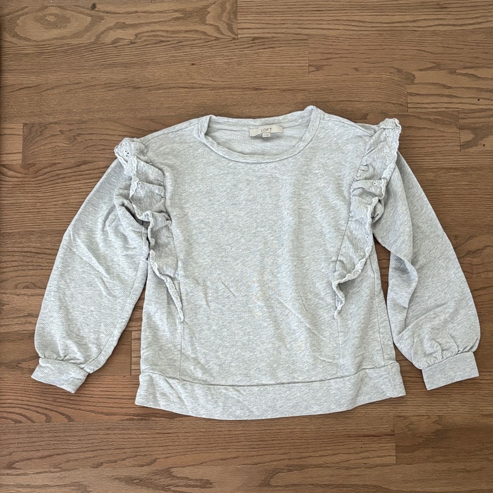 LOFT Light Gray Ruffle Detail Sweater